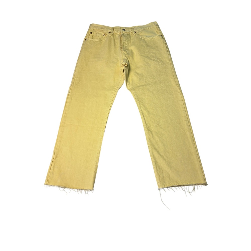 Levi's Pale Yellow Straight Leg Jeans with Raw Hem